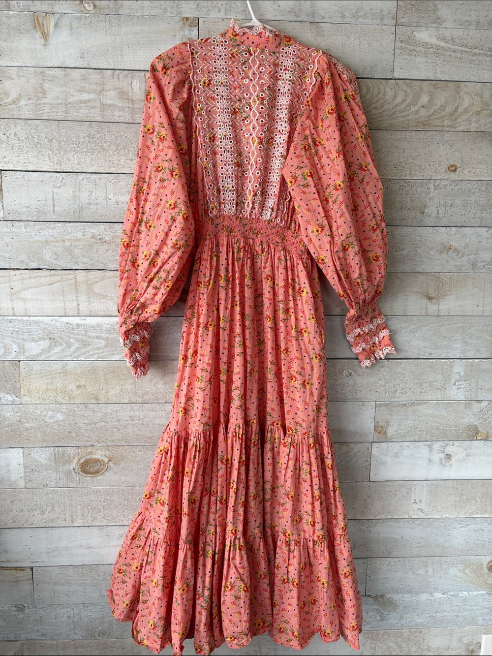 Romantic Prairie Floral Cotton Maxi Dress Embroidered Boho Cottagecore - Picture 4 of 12